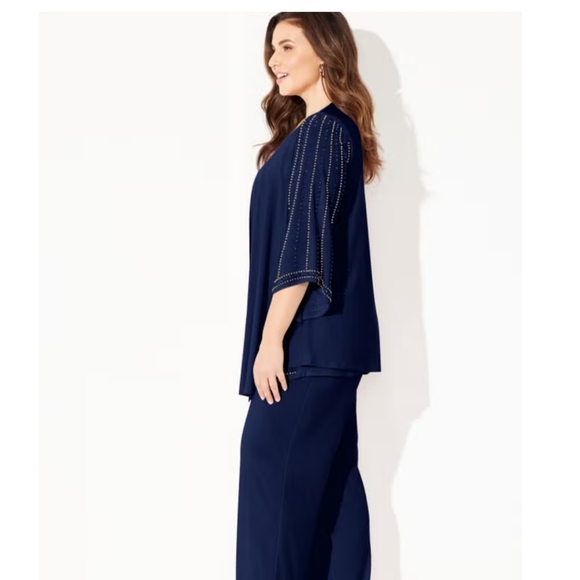 Catherines 3 Pc. Elegant Navy Blue Pant Set with Studded Details 4X - Picture 3 of 6